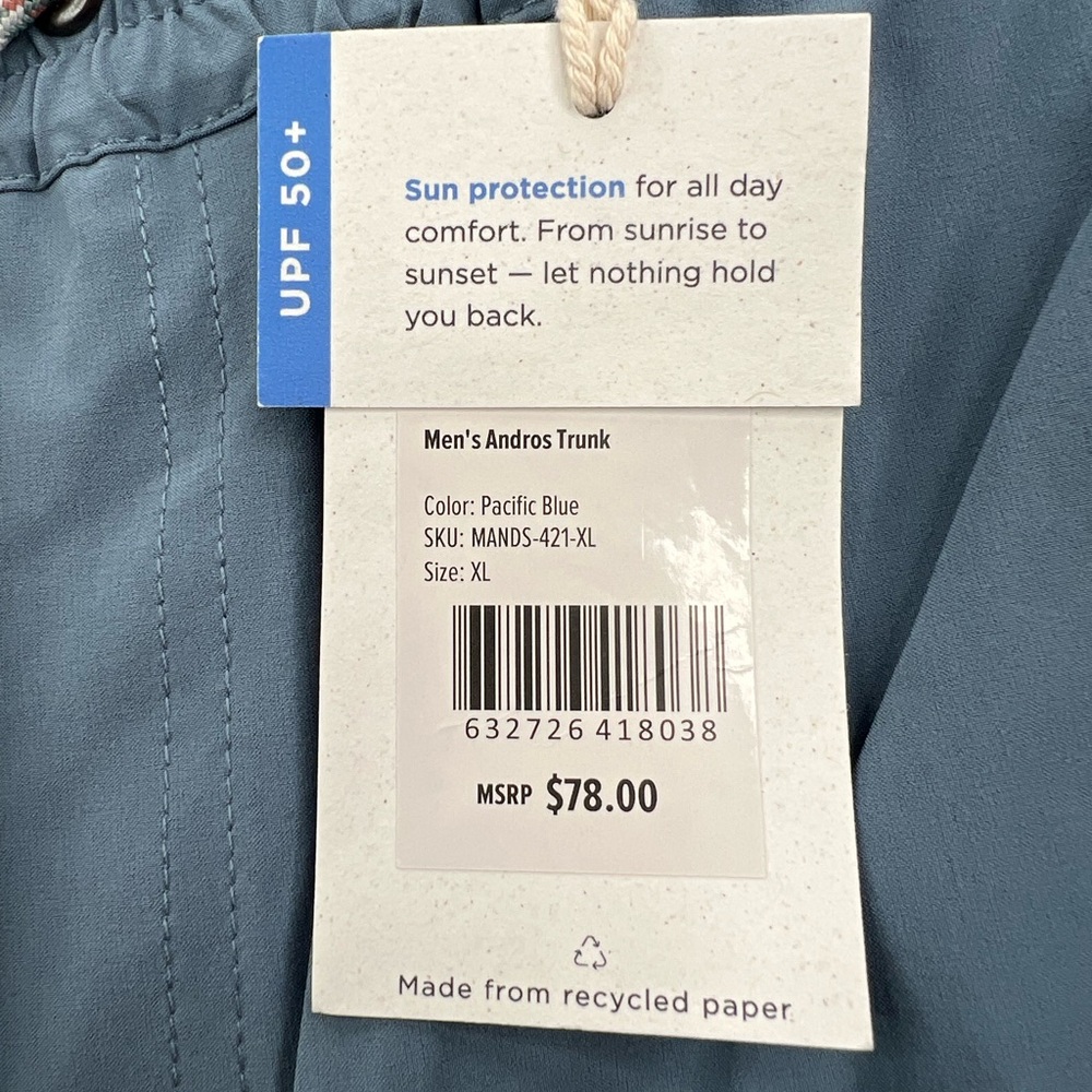 FREE FLY MENS ANDROS SWIM TRUNKS PACIFIC BLUE UPF 50+ - Picture 5 of 7